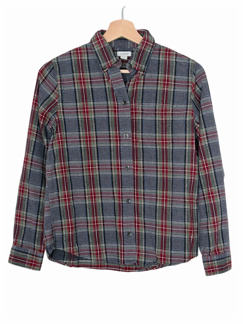 L.L. Bean Women’s Thick Plaid Flannel Button Up Top Shirt XXS Petite Gray Red